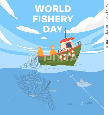 World fisheries day banner or poster mockup flat vector illustration. World fisheries day banner or poster mockup flat vector illustration. 100716269