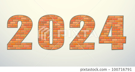 Vector font build out of red bricks. New Year numerals isolated on white background 100716791