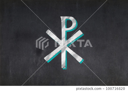 Chi Rho symbol drawn on a blackboard Chi Rho symbol drawn on a blackboard 100716820