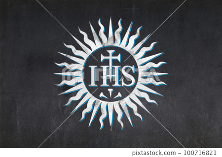 Christogram of the jesuitsdrawn on a blackboard Christogram of the jesuitsdrawn on a blackboard 100716821