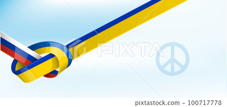 Ukraine and Russia flag  ribbon on banner  background with peace symbol. vector 100717778