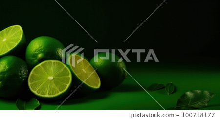 background. Limes.juicy ripe citrus fruits on a green background.agriculture 100718177