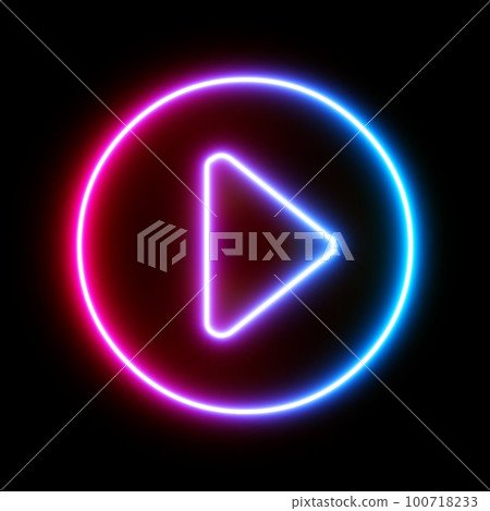 3d rendering UI Play icon with neon light isolated in black background 100718233