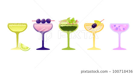 Refreshing margarita cocktail set for bar. Vector gradient flat illustration with texture 100718436