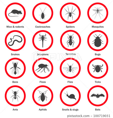 Pest and insect control icons set. 100719031