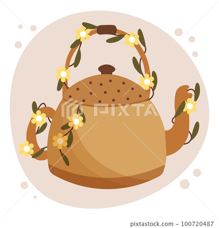 Cute teapot decorated with small flowers. Drink illustration, vector Cute teapot decorated with small flowers. Drink illustration, vector 100720487