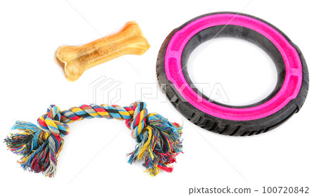 Set of dog toys isolated on white . Collage. 100720842