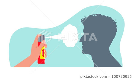 Pepper spray as means of self defense. safety equipment, personal security, tear-gas sign. Tolls for arming against bandits and hooligans. Cartoon flat illustration. Vector concept Pepper spray as means of self defense. safety equipment, personal security, tear-gas sign. Tolls for arming against bandits and hooligans. Cartoon flat illustration. Vector concept 100720935