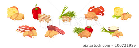 Flavored Crouton as Pieces of Seasoned Rebaked Bread Vector Set 100721959