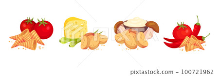 Flavored Crouton as Pieces of Seasoned Rebaked Bread Vector Set Flavored Crouton as Pieces of Seasoned Rebaked Bread Vector Set 100721962