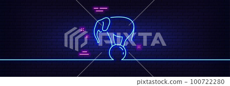 Neon light glow effect. Elephant on ball line icon. Circus sign. Amusement park show. 3d line neon glow icon. Brick wall banner. Elephant on ball outline. Vector Neon light glow effect. Elephant on ball line icon. Circus sign. Amusement park show. 3d line neon glow icon. Brick wall banner. Elephant on ball outline. Vector 100722280