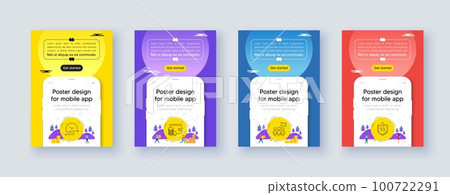 Simple set of Payment method, Time schedule and Leadership line icons. Poster offer design with phone interface mockup. Include Ph neutral icons. For web, application. Vector Simple set of Payment method, Time schedule and Leadership line icons. Poster offer design with phone interface mockup. Include Ph neutral icons. For web, application. Vector 100722291