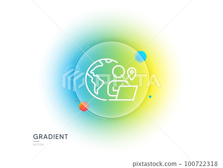 Outsource work line icon. Gradient blur button with glassmorphism. Freelance job sign. Remote employee symbol. Transparent glass design. Outsource work line icon. Vector 100722318