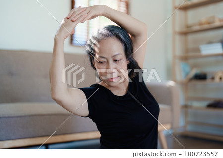 stress relief, muscle relaxation, breathing exercises, exercise, meditation, portrait of Young Asian woman relaxing her body from by practicing yoga stress relief, muscle relaxation, breathing exercises, exercise, meditation, portrait of Young Asian woman relaxing her body from by practicing yoga 100723557
