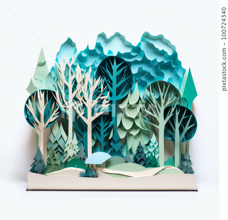 Green nature forest landscape scenery banner background paper art style.  100724340