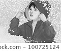 Children and cherry blossom storm 100725124