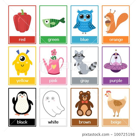 Color flashcards collection with cute animals. Color names and pictures set for preschool Color flashcards collection with cute animals. Color names and pictures set for preschool 100725198