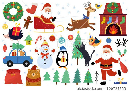 Cute Christmas elements set. Doodle winter objects collection Cute Christmas elements set. Doodle winter objects collection 100725233