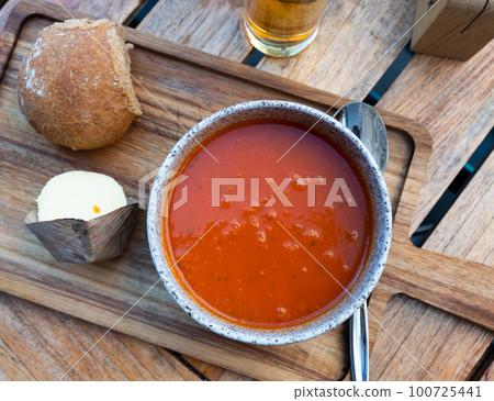 Portion of tomato soup, popular in Netherlands 100725441