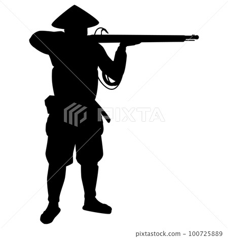 A soldier firing a matchlock gun 100725889