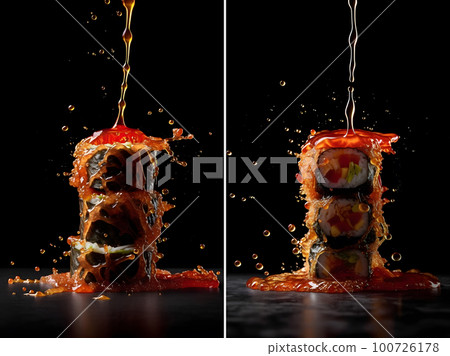 Sushi rolls on black background Sushi rolls on black background 100726178