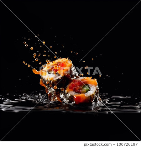 Sushi rolls on black background Sushi rolls on black background 100726197
