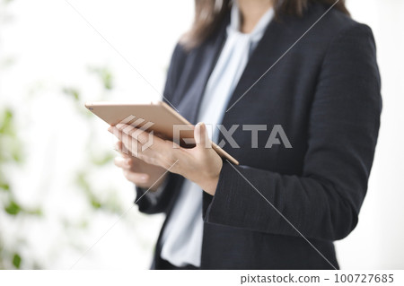 操作平板電腦的女商人的手 100727685