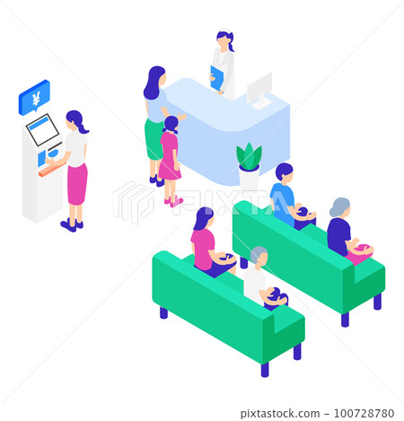 候診室和人（診所/醫院）的等軸圖 100728780
