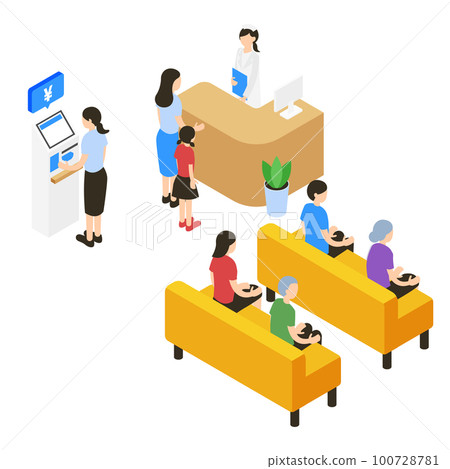 Isometric illustration of waiting room and people (clinic/hospital) 100728781