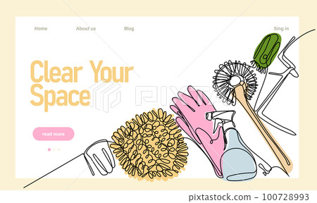 Home cleaning service landing page design concept, illustration of janitors with cleaning tools. Vector illustration Home cleaning service landing page design concept, illustration of janitors with cleaning tools. Vector illustration 100728993