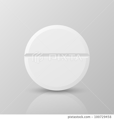 Vector 3d Realistic White Round Pharmaceutical Medical Pill, Capsule, Tablet Icon Closeup Isolated On White Background. Front View. Medicine, Health Concept 100729458