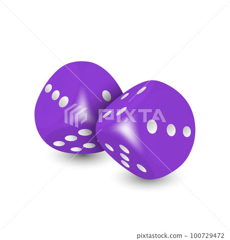 Vector 3d Realistic Purple Game Dice with White Dots Set Closeup Isolated on White Background. Game Cubes Couple for Gambling in Different Positions, Casino Dices, Round Edges Vector 3d Realistic Purple Game Dice with White Dots Set Closeup Isolated on White Background. Game Cubes Couple for Gambling in Different Positions, Casino Dices, Round Edges 100729472