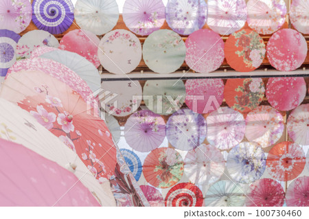 Herb garden's colorful "Umbrella Sky", Inawashiro Town, Fukushima Prefecture 100730460