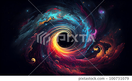 Generative AI, A swirling galaxy with vibrant stars of various sizes and colors, appearing to burst forth from the center of the image. Generative AI, A swirling galaxy with vibrant stars of various sizes and colors, appearing to burst forth from the center of the image. 100731079