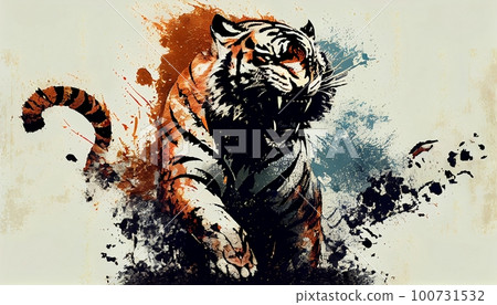 Roaring Majesty Tiger Brought to Life in the Style of a Legendary Artist, Perfect for Captivating Design Projects and Creative Inspirations, Generative AI, Illustration 100731532