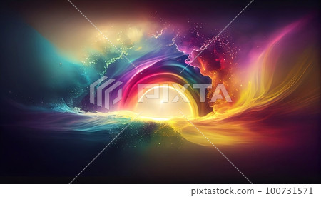 Generative AI, Illustration, Rainbow Haze: Create a dreamy and ethereal image, with a rainbow-colored burst of light and energy Generative AI, Illustration, Rainbow Haze: Create a dreamy and ethereal image, with a rainbow-colored burst of light and energy 100731571