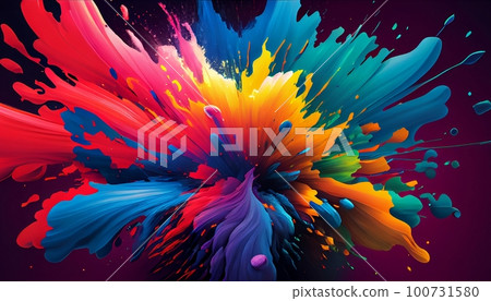 Generative AI, Illustration, Rainbow Explosion: Capture the explosive energy of a rainbow-colored burst, with bold and vibrant colors Generative AI, Illustration, Rainbow Explosion: Capture the explosive energy of a rainbow-colored burst, with bold and vibrant colors 100731580