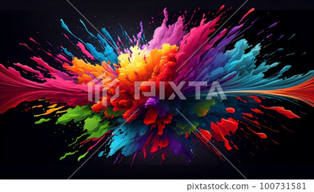 Generative AI, Illustration, Rainbow Explosion: Capture the explosive energy of a rainbow-colored burst, with bold and vibrant colors Generative AI, Illustration, Rainbow Explosion: Capture the explosive energy of a rainbow-colored burst, with bold and vibrant colors 100731581