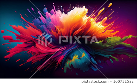 Generative AI, Illustration, Rainbow Explosion: Capture the explosive energy of a rainbow-colored burst, with bold and vibrant colors Generative AI, Illustration, Rainbow Explosion: Capture the explosive energy of a rainbow-colored burst, with bold and vibrant colors 100731582