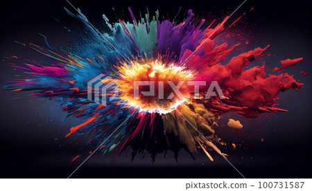 Generative AI, Illustration, Rainbow Explosion: Capture the explosive energy of a rainbow-colored burst, with bold and vibrant colors Generative AI, Illustration, Rainbow Explosion: Capture the explosive energy of a rainbow-colored burst, with bold and vibrant colors 100731587