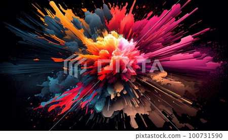 Generative AI, Illustration, Rainbow Explosion: Capture the explosive energy of a rainbow-colored burst, with bold and vibrant colors Generative AI, Illustration, Rainbow Explosion: Capture the explosive energy of a rainbow-colored burst, with bold and vibrant colors 100731590