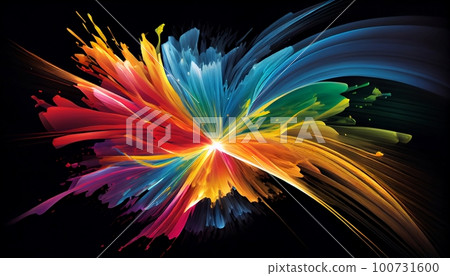 Generative AI, Illustration, Rainbow Blast: Capture the raw power and energy of a rainbow-colored blast, with bright and bold colors 100731600