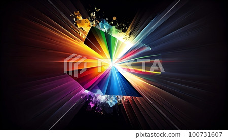 the effect of light passing through a prism, with bright bursts of rainbow-colored light that emanate from the center, Generative AI, Illustration the effect of light passing through a prism, with bright bursts of rainbow-colored light that emanate from the center, Generative AI, Illustration 100731607