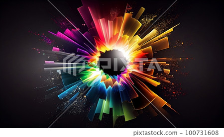 the effect of light passing through a prism, with bright bursts of rainbow-colored light that emanate from the center, Generative AI, Illustration 100731608