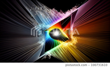 the effect of light passing through a prism, with bright bursts of rainbow-colored light that emanate from the center, Generative AI, Illustration the effect of light passing through a prism, with bright bursts of rainbow-colored light that emanate from the center, Generative AI, Illustration 100731610