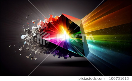 the effect of light passing through a prism, with bright bursts of rainbow-colored light that emanate from the center, Generative AI, Illustration 100731613