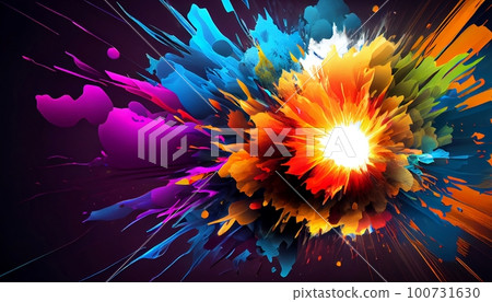 the explosion of colorful energy that radiates from the center of the image, Generative AI, Illustration the explosion of colorful energy that radiates from the center of the image, Generative AI, Illustration 100731630