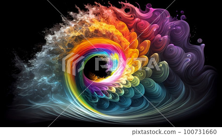 an abstract image of a rainbow-colored wave emanating from the center of the image, Generative AI, Illustration an abstract image of a rainbow-colored wave emanating from the center of the image, Generative AI, Illustration 100731660