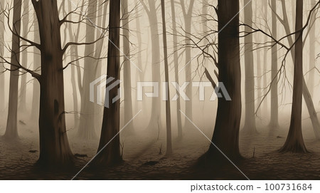 "Ethereal Dreams": a painting of a misty forest, evoking a sense of wonder and ethereal beauty, Generative AI, Illustration 100731684