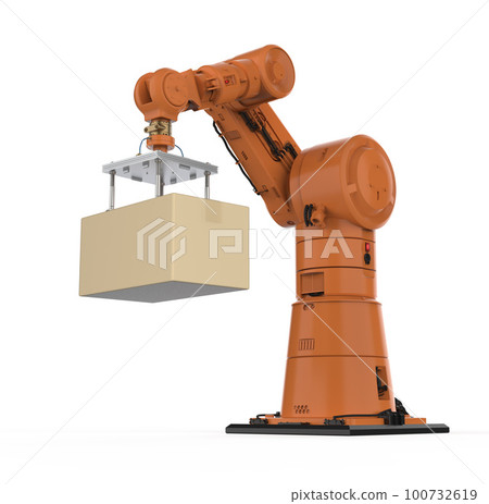 Automation factory or cargo with 3d rendering robotic arm carry cardboard box Automation factory or cargo with 3d rendering robotic arm carry cardboard box 100732619
